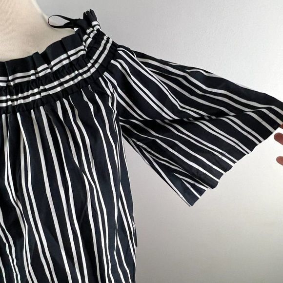 H&M Black White Striped Off‎ Shoulder Blouse (4) - Picture 3 of 8